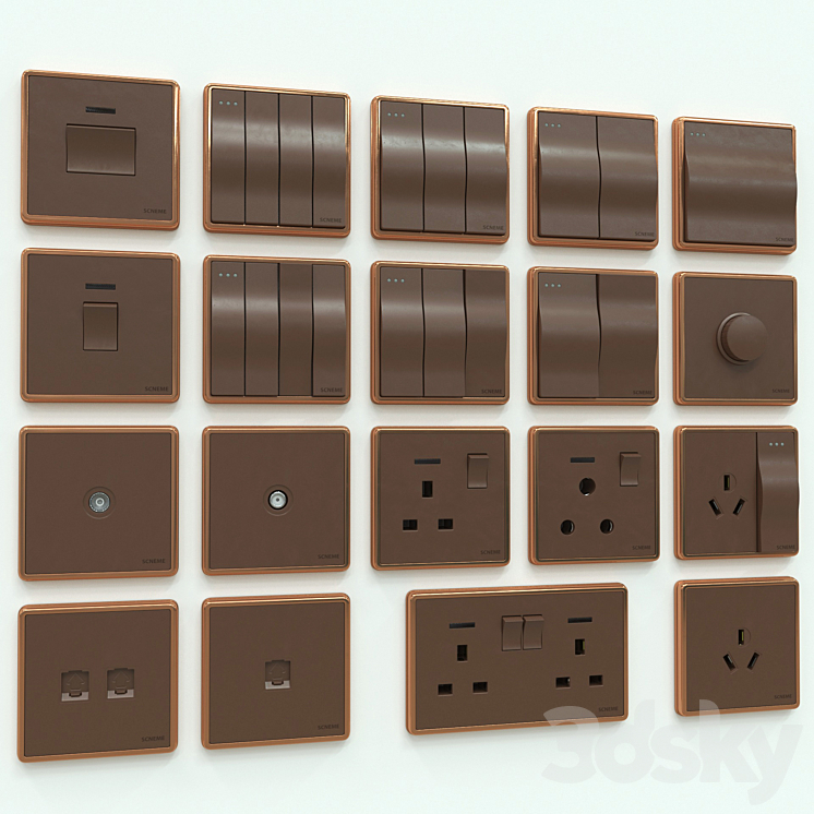 Scneme wall switches & sockets 3DS Max - thumbnail 2