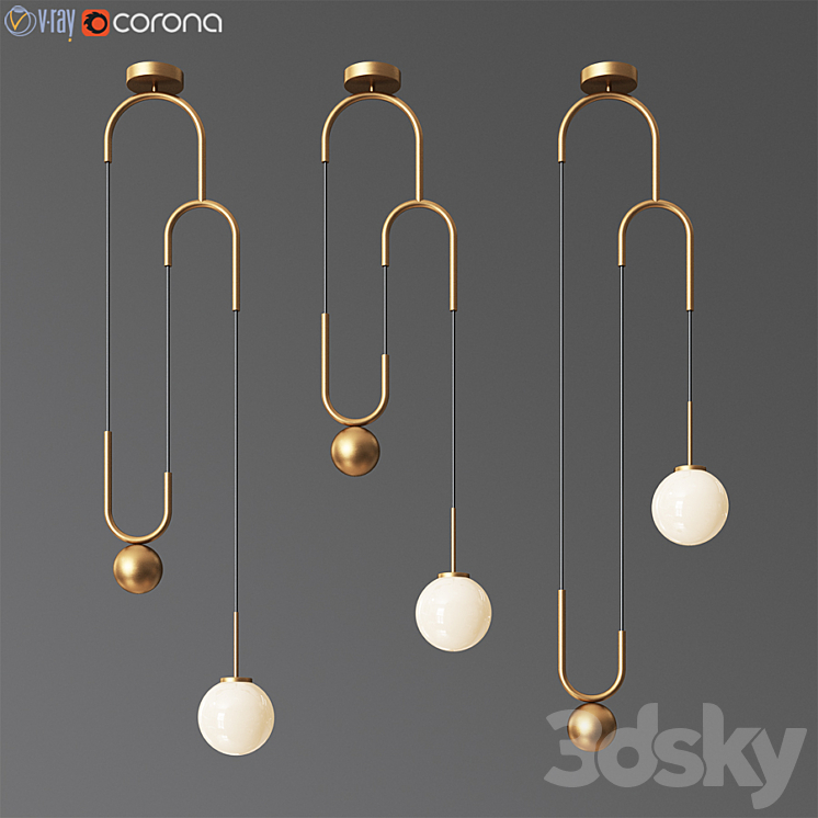 Cradle brass pulley pendant light 3DS Max - thumbnail 1