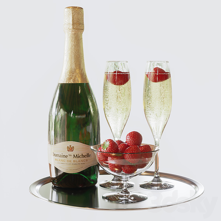 Champagne with strawberries 3DS Max - thumbnail 1
