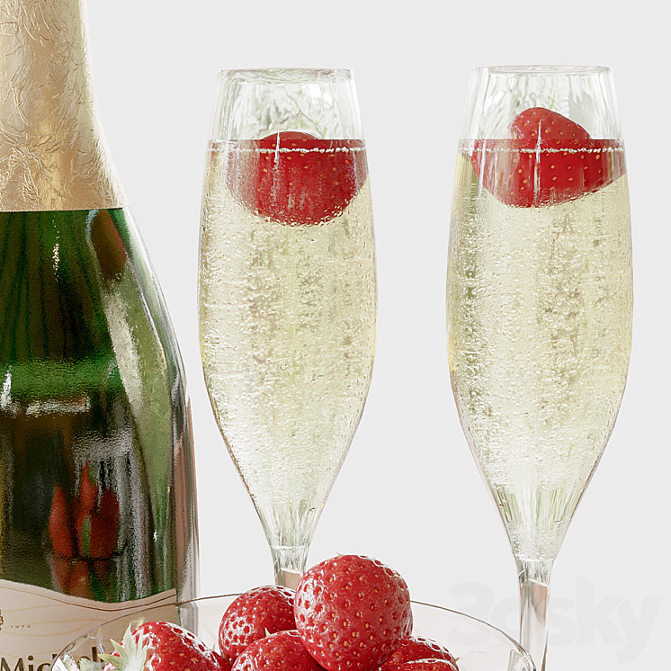 Champagne with strawberries 3DS Max - thumbnail 2