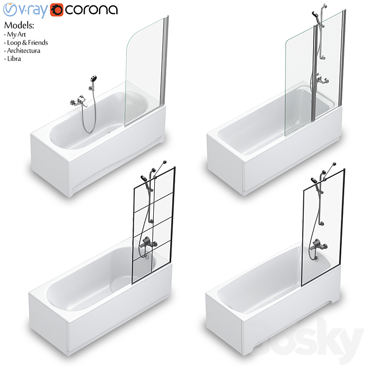 Villeroy & Boch set 58 rectangular bathtub set (Loop & Friends Architectura My Art Libra) 3DS Max - thumbnail 1