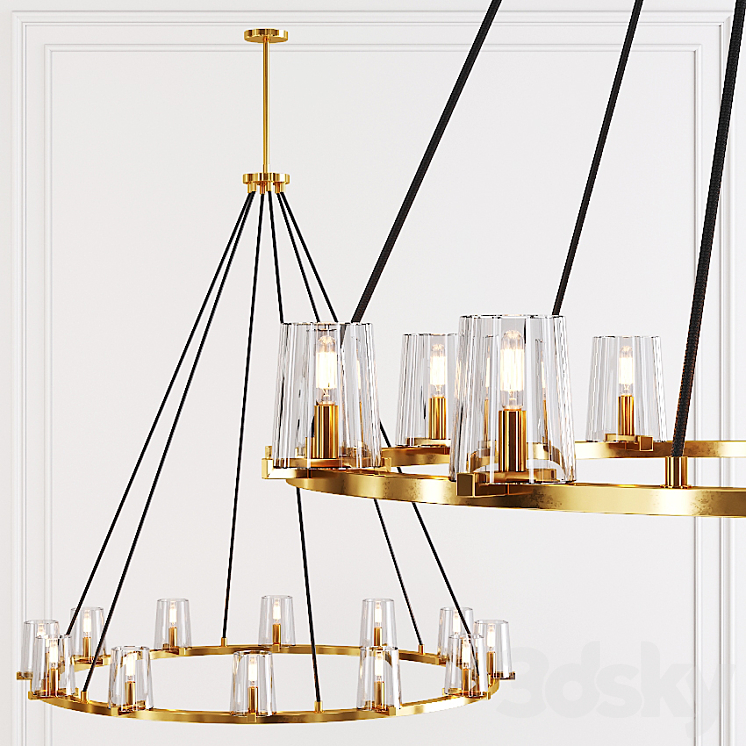 Restoration Hardware PAUILLAC ROUND CHANDELIER 48 Glass shade and Brass 3DS Max - thumbnail 1