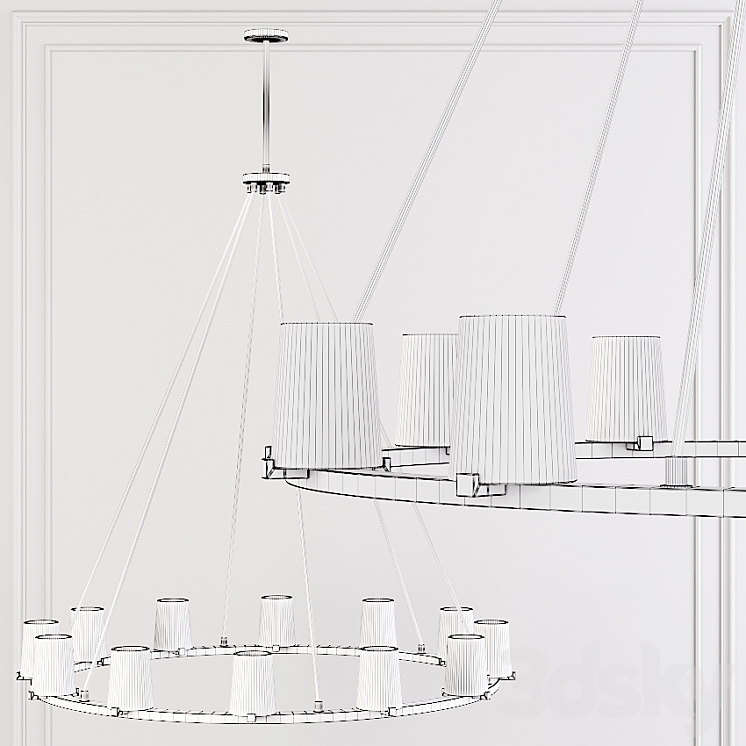 Restoration Hardware PAUILLAC ROUND CHANDELIER 48 Glass shade and Brass 3DS Max - thumbnail 2