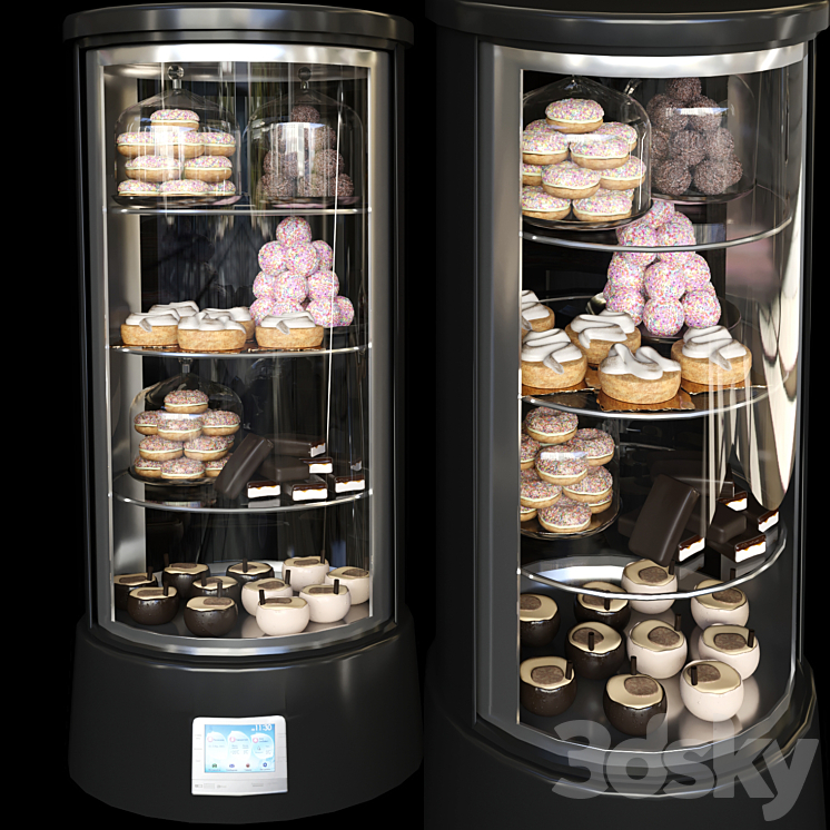 Refrigerator in a cafe with desserts and various sweets 2. Confectionery shop 3DS Max - thumbnail 1