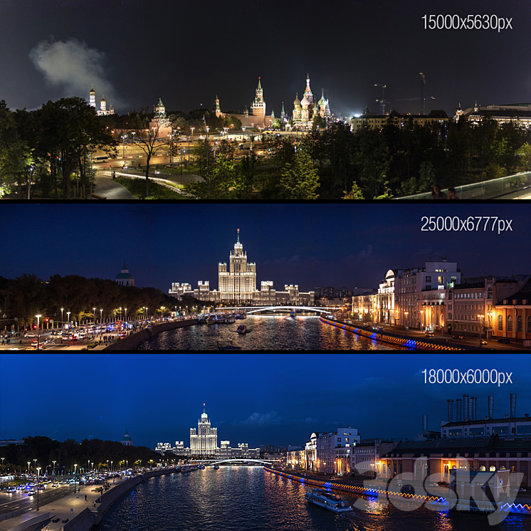 Night view of the Kremlin and the Moscow River 3D Model