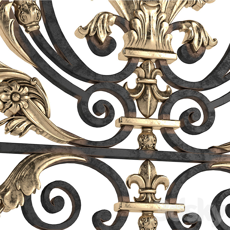 Classic wrought iron enclosure with cast inlays. Classic forged fence 3DS Max - thumbnail 2