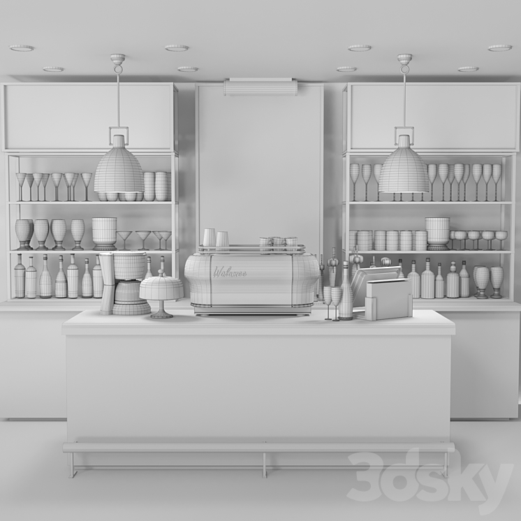 Design project of a bar with a marble bar and wine. Alcohol 3D Model