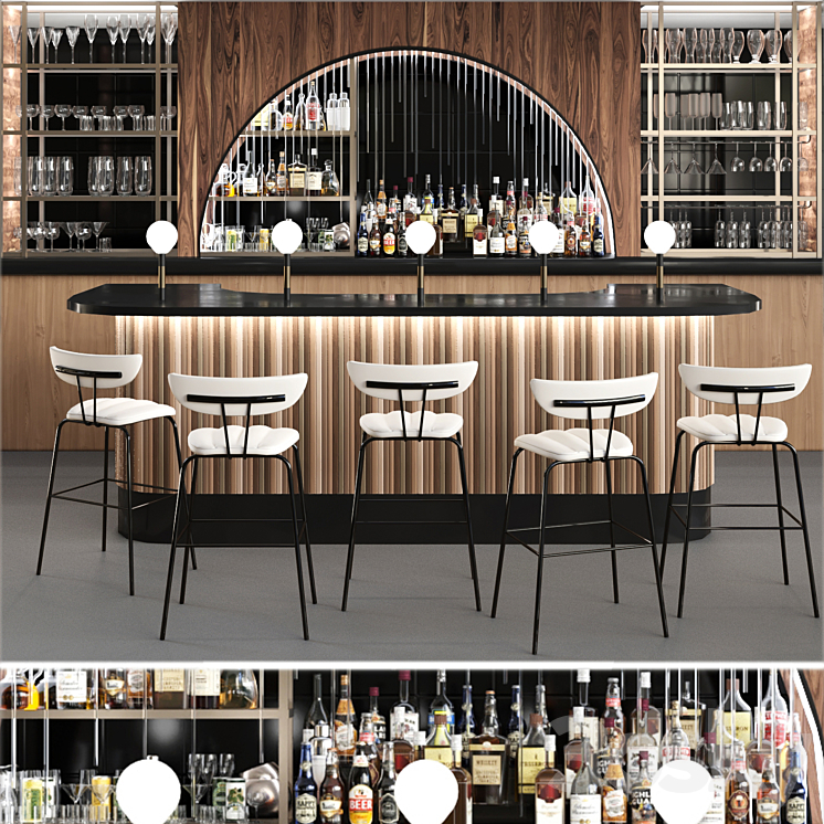 Pub in classic style with a collection of strong alcohol. Alcohol 3DS Max - thumbnail 1