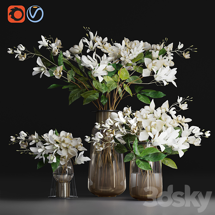 Gardenia \/ jasmine bouquet vases 3DS Max - thumbnail 1