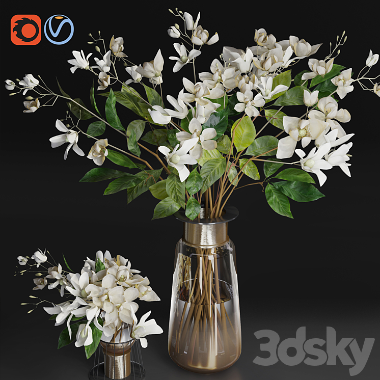 Gardenia \/ jasmine bouquet vases 3DS Max - thumbnail 2