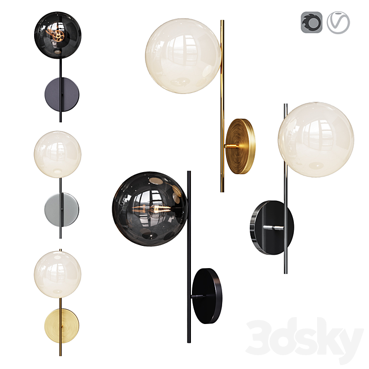 West Elm Sphere and Stem 1-Light Sconce 3DS Max - thumbnail 1