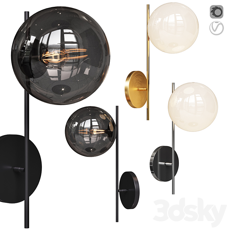 West Elm Sphere and Stem 1-Light Sconce 3DS Max - thumbnail 2