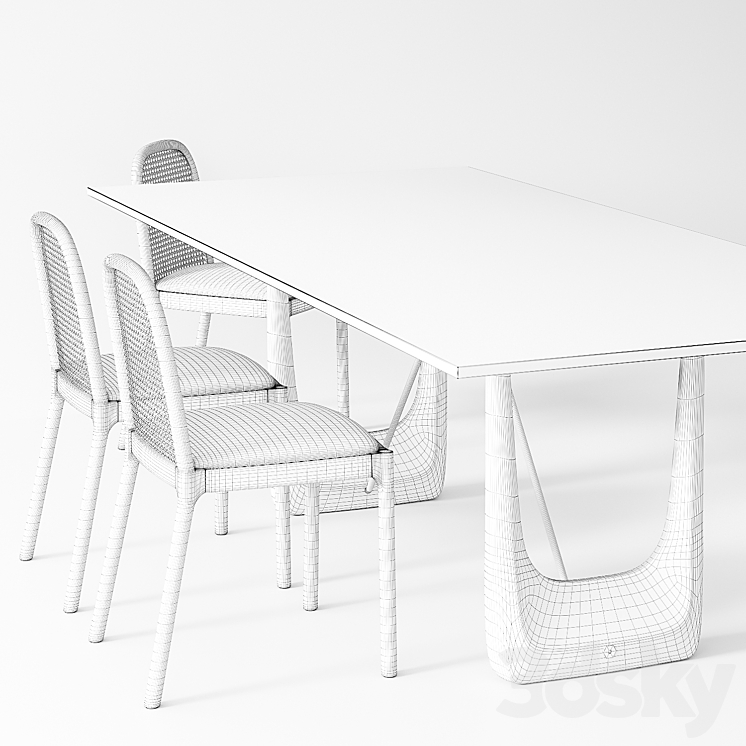 CB2 Nadia Cane chair Rocco Rectangular marble dining table 3DS Max - thumbnail 2