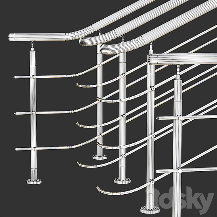 Stainless steel railing with wood inserts 2 3DS Max - thumbnail 2