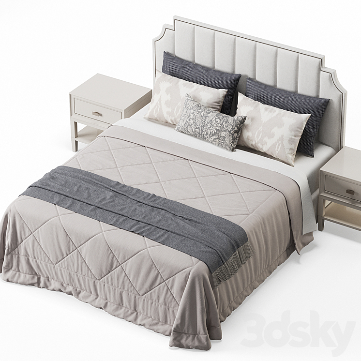 Princeton Step Rectangular Upholstered Bed 3DS Max - thumbnail 2