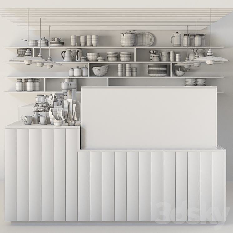 Design project of a coffee point with a refrigerator with desserts. Cafe 3D Model