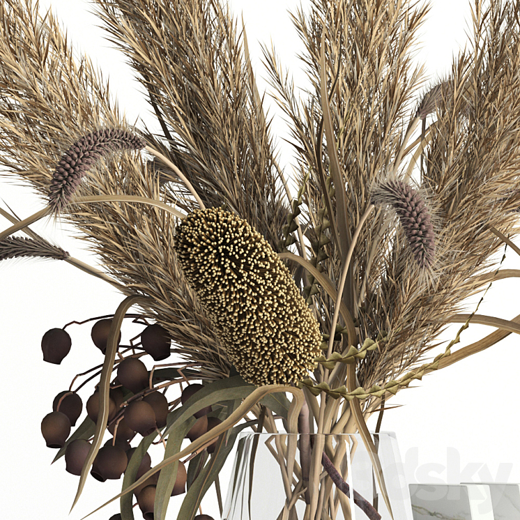 Dry bouquet and hashtag 3D Model