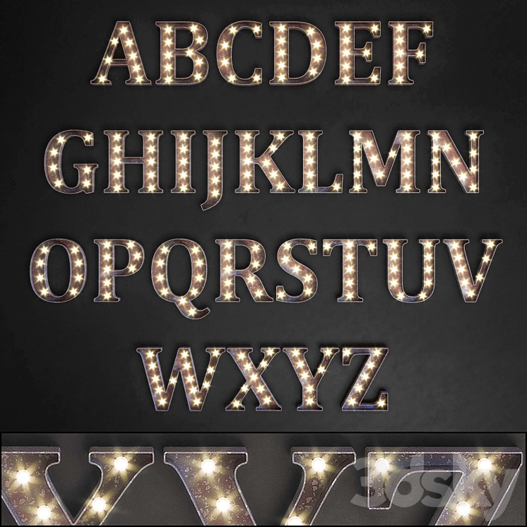 Lighted Metal sign. Set 13. Alphabet 3DS Max - thumbnail 1