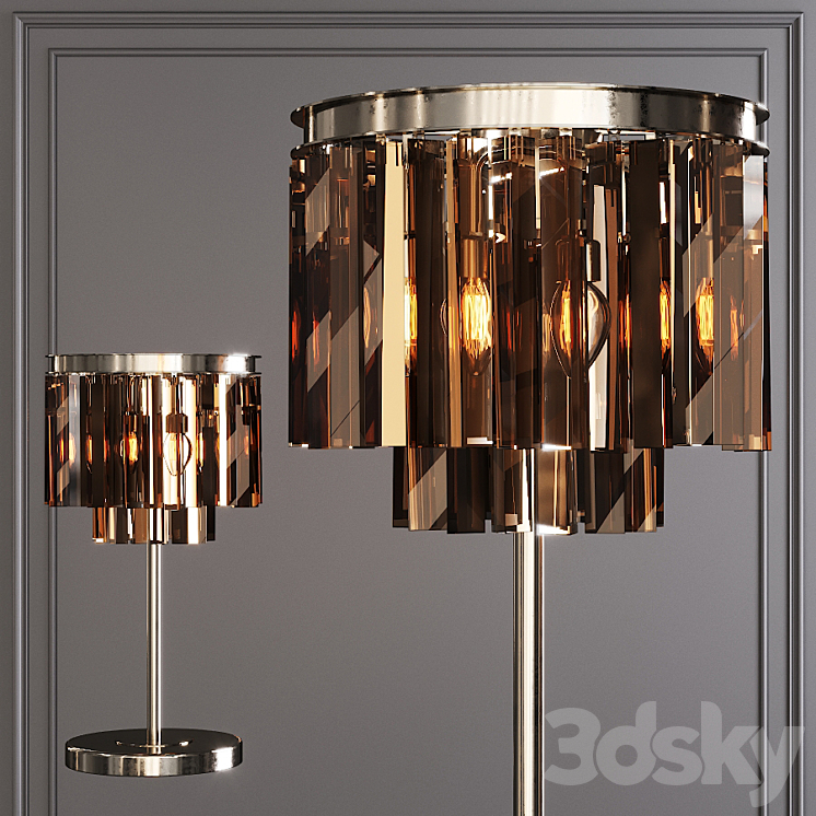 Restoration Hardware 1920S ODEON SMOKE GLASS TABLE LAMP 2-TIER Nickel 3DS Max - thumbnail 1