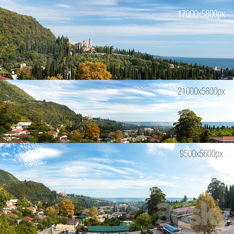 3 Panoramas. Black Sea Abkhazia. New Athos 3D Model