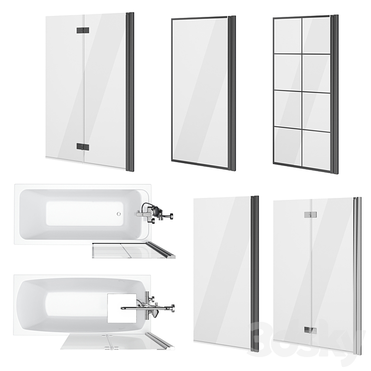 Curtains for bathtubs and bathtubs Radaway and Villeroy & Boch set 62 3D Model