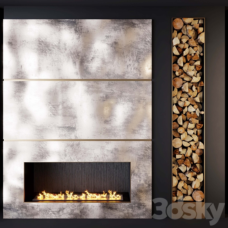 Fireplace and firewood 1 3DS Max - thumbnail 1