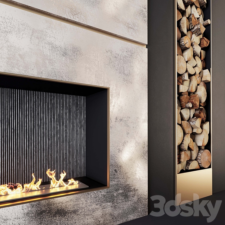 Fireplace and firewood 1 3DS Max - thumbnail 2