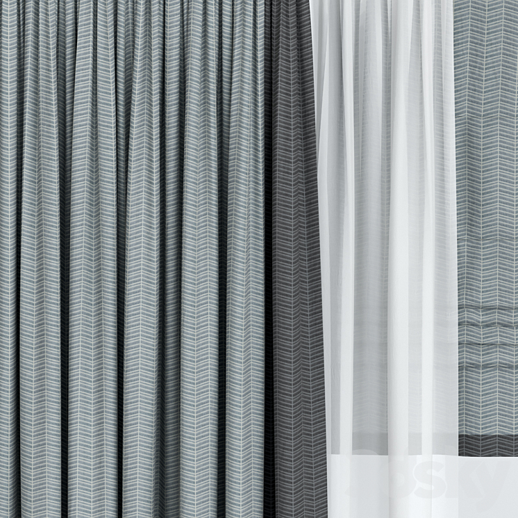 Curtains with Roman and tulle. 3D Model