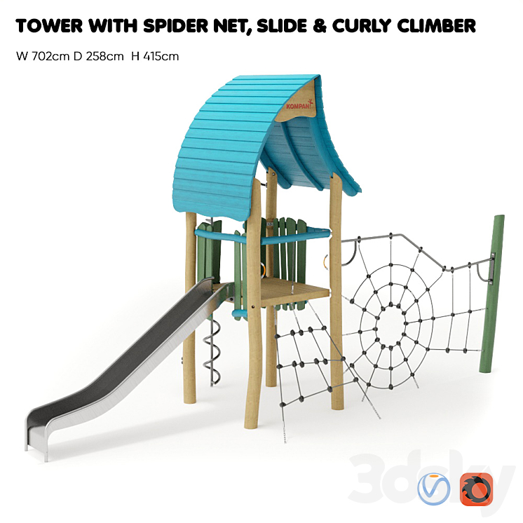 “KOMPAN. “TOWER WITH SPIDER NET SLIDE & CURLY CLIMBER””” 3DS Max - thumbnail 1