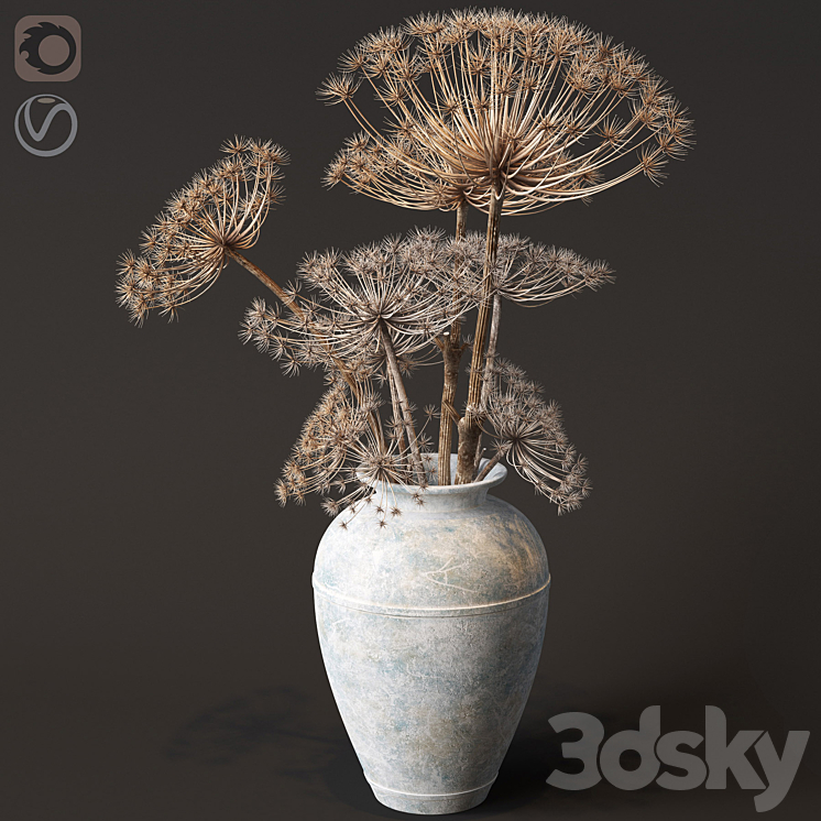 Floor vase with dry hogweed 3DS Max - thumbnail 1