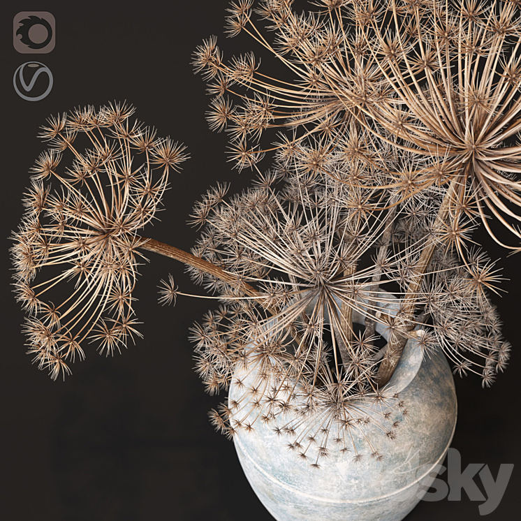 Floor vase with dry hogweed 3DS Max - thumbnail 2