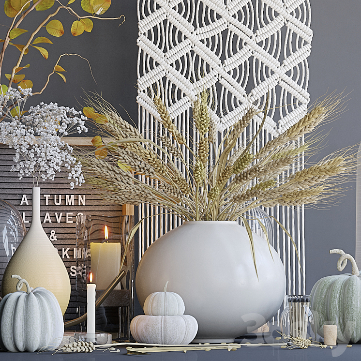 Autumn decorative set with wheat 3D Model