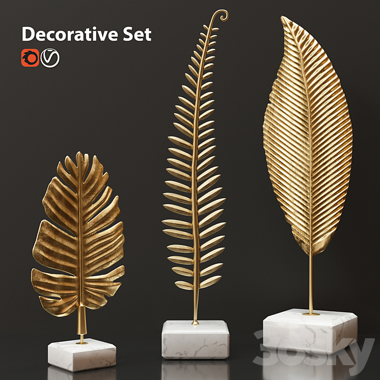 Golden leaves decorative set 3DS Max - thumbnail 1