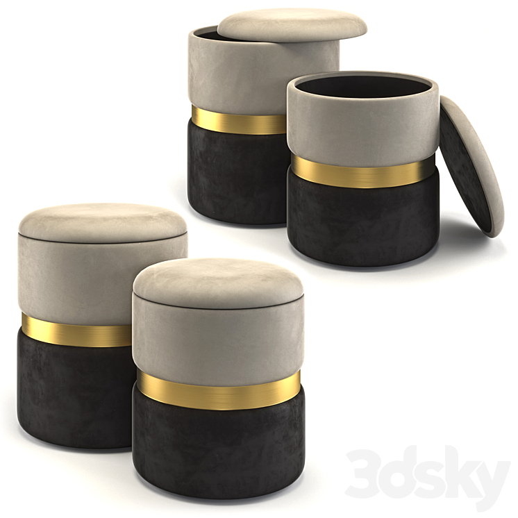 Set of 2 ottomans New-York My Interno 3DS Max - thumbnail 1