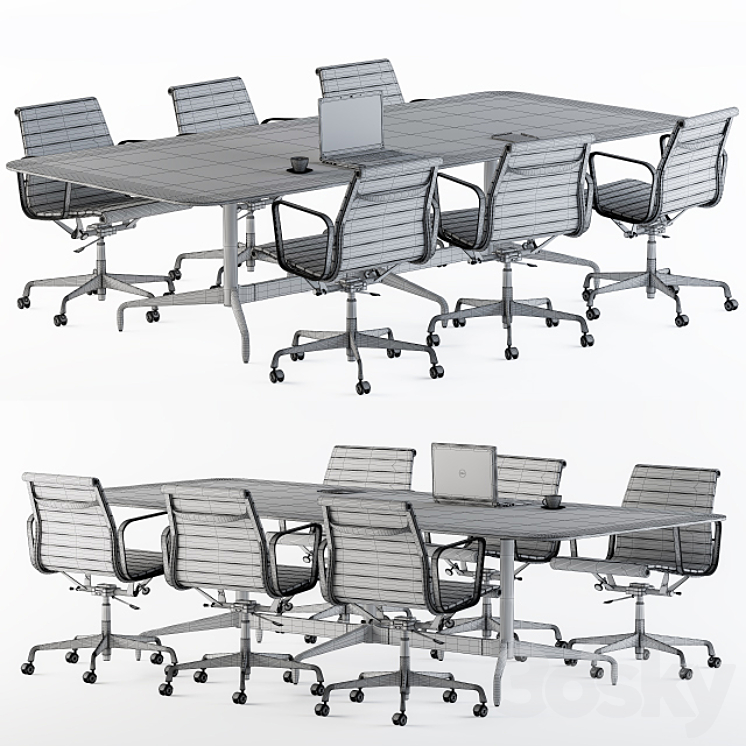 Meeting Table with office chair 3DS Max - thumbnail 2