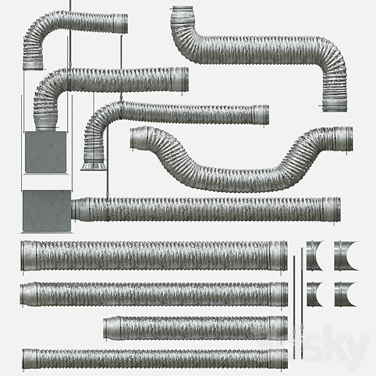 Corrugated ventilation pipe with diffuser 3D Model