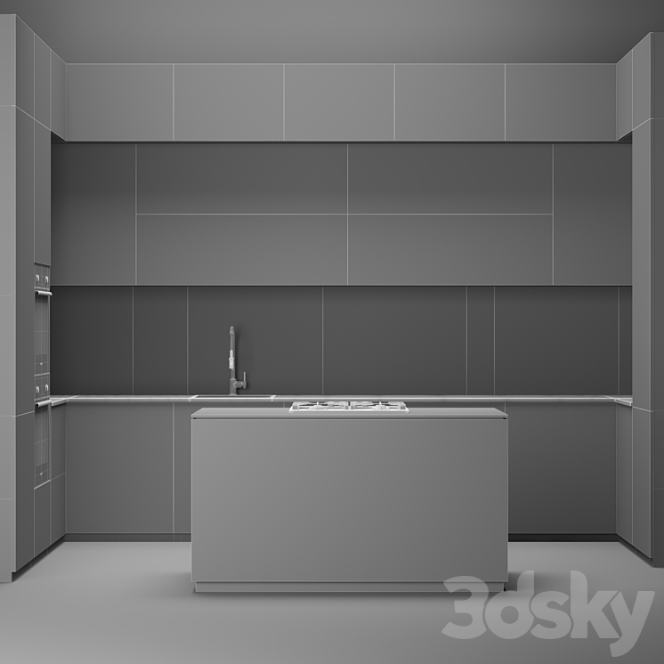 Modern white wood kitchen 3DS Max - thumbnail 2