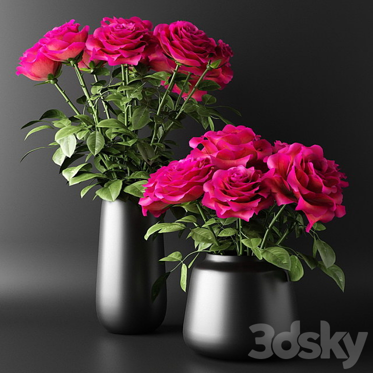 Bouquets of red roses in black vases | Bouquets of red roses in black vases 3DS Max Model - thumbnail 1