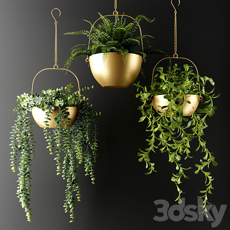 Ampel plants in bronze flower pots | Ampel plants in bronze flower pots 3DS Max - thumbnail 1