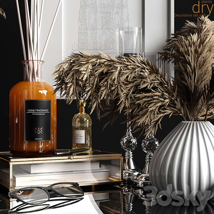 Decorative set with dry plants 2 3D Model