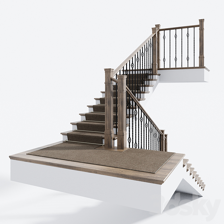 Classical staircase with carpet 3D Model
