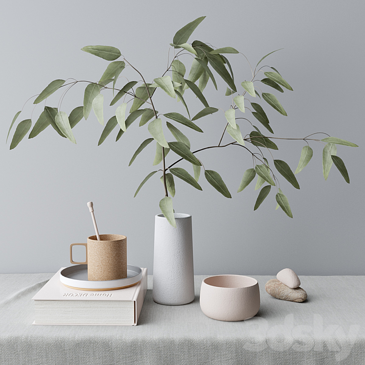 decorative set with eucalyptus branch 3DS Max - thumbnail 1