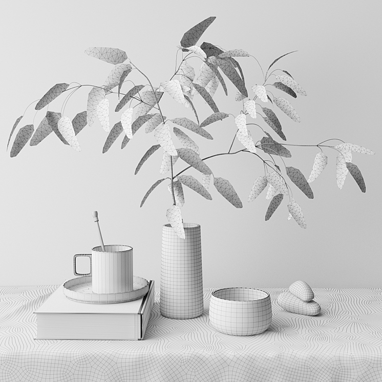 decorative set with eucalyptus branch 3DS Max - thumbnail 2