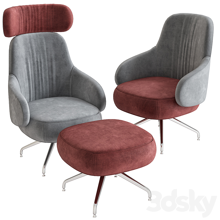 Pillo Low Back Easy Chair With Aluminum Base by Swedese 3DS Max - thumbnail 1