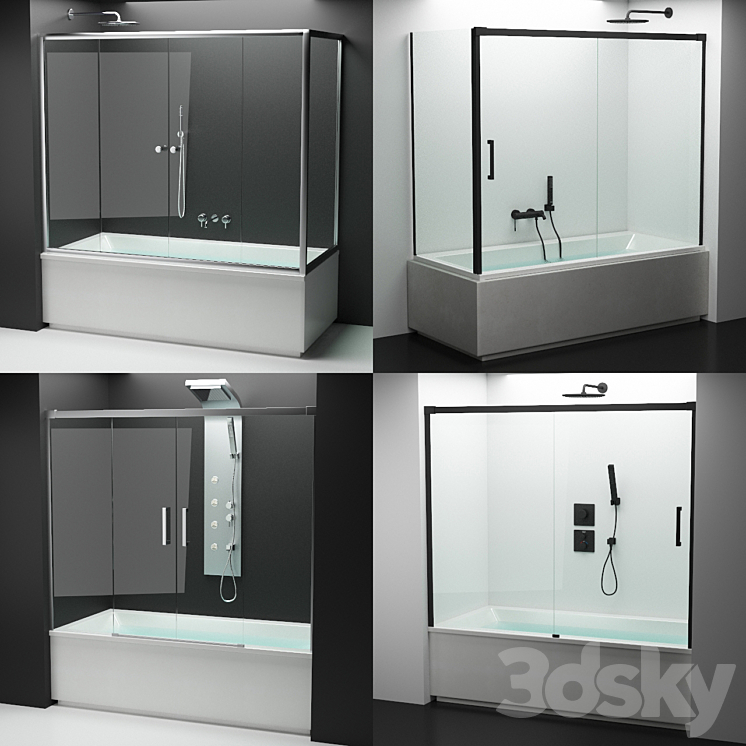 Set of shower cabins Radaway 9 + appliances 3D Model