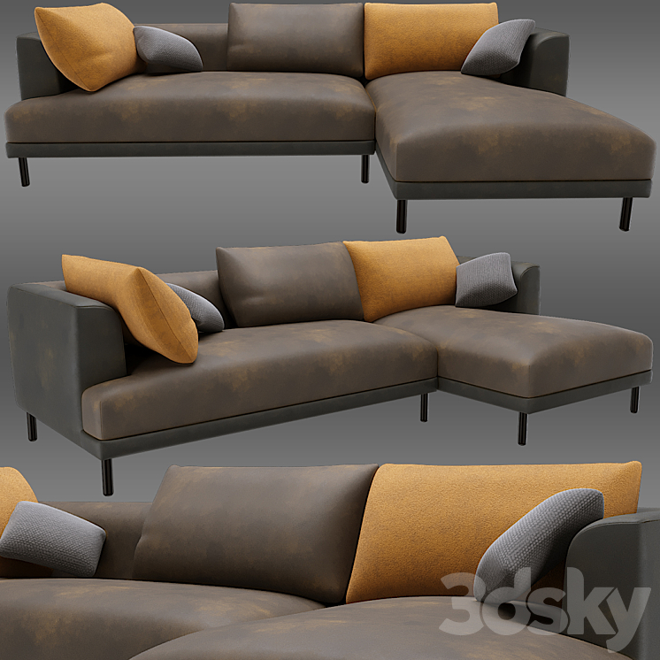 Bowery chaise corner sofa 3DS Max - thumbnail 1
