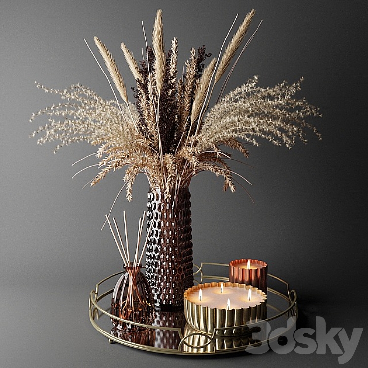 Dry bouquet in the decorative vase | Bouquet of dried flowers in a decorative vase 3DS Max - thumbnail 1