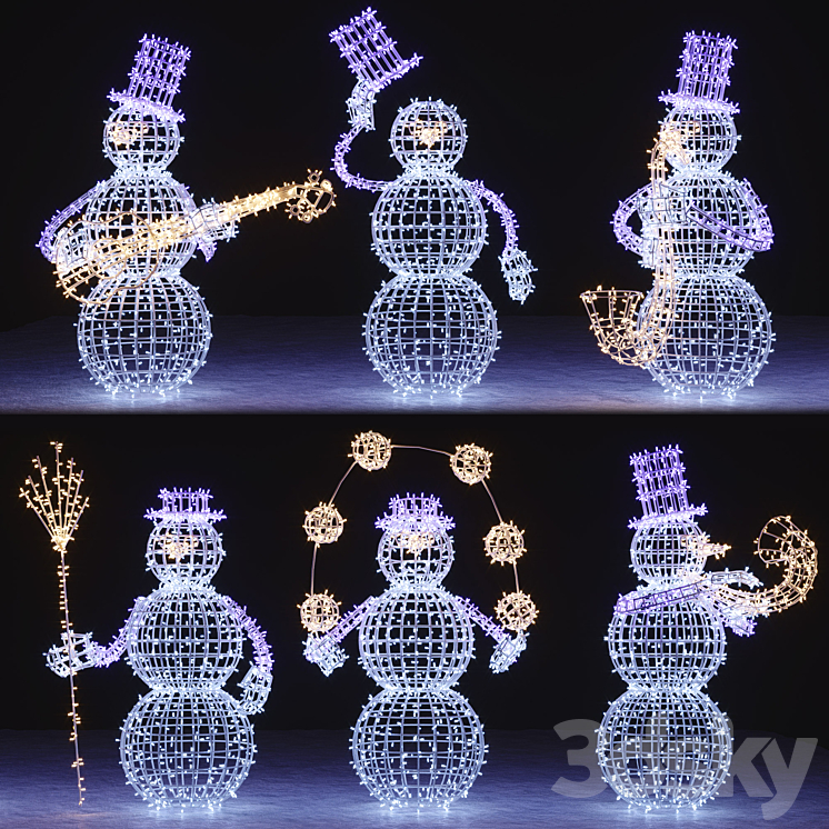 Snowman figures from garlands 3DS Max - thumbnail 1