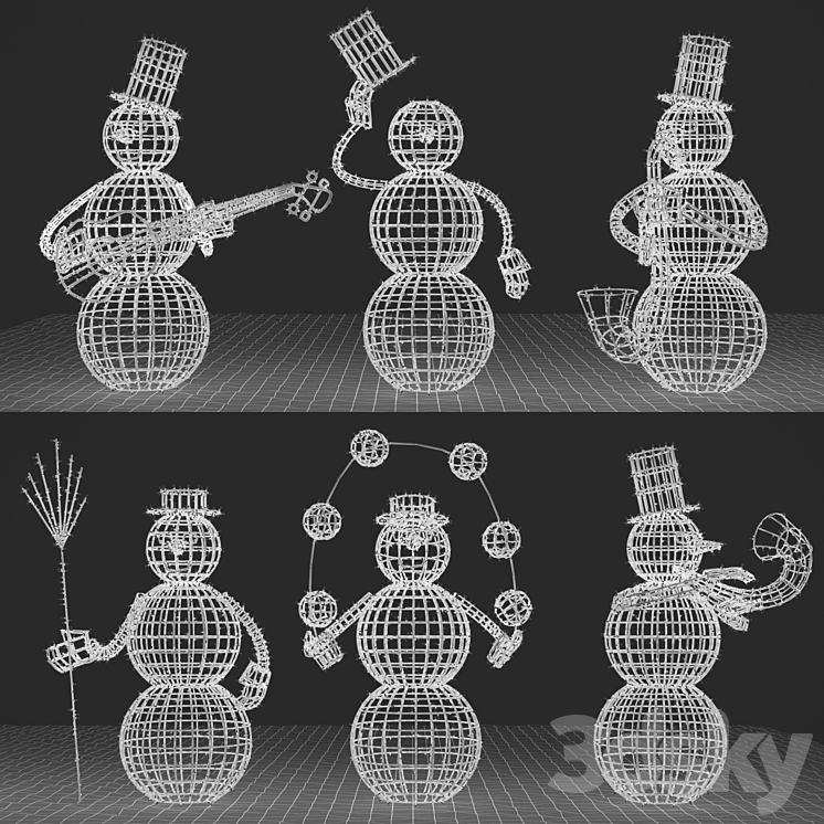 Snowman figures from garlands 3D Model