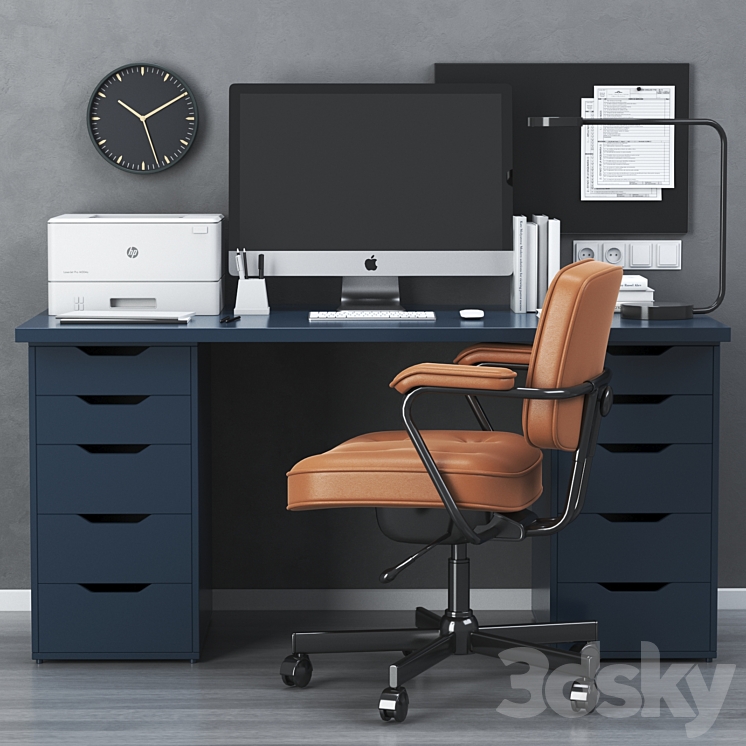 IKEA office workplace with ALEX table and ALEFJÄLL chair 3DS Max - thumbnail 1